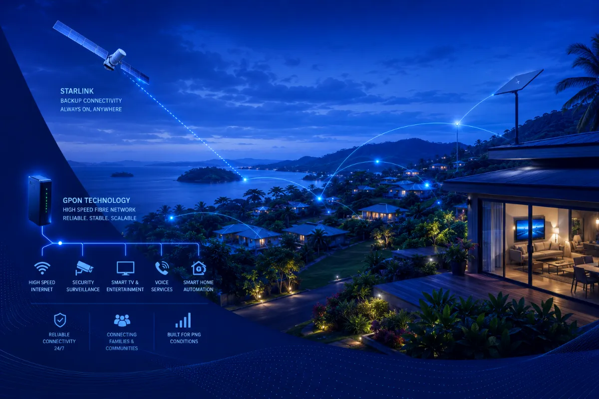 Port Moresby home connected to WISP fibre GPON internet with Starlink backup